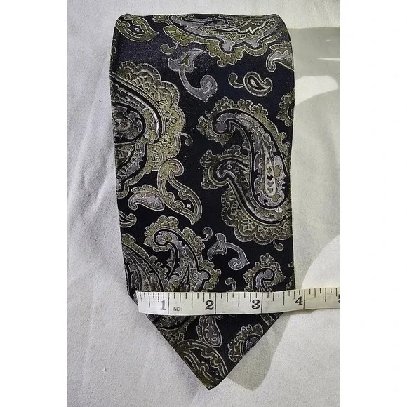 Piera & Bruna 100% Silk Black and Gold Paisley Neck Tie Made In ITALY - Picture 3 of 9